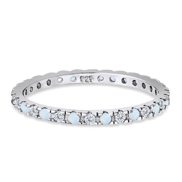 Stackable Full Eternity Ring Lab Created White Opal & Cubic Zirconia 925 Sterling Silver Wholesale